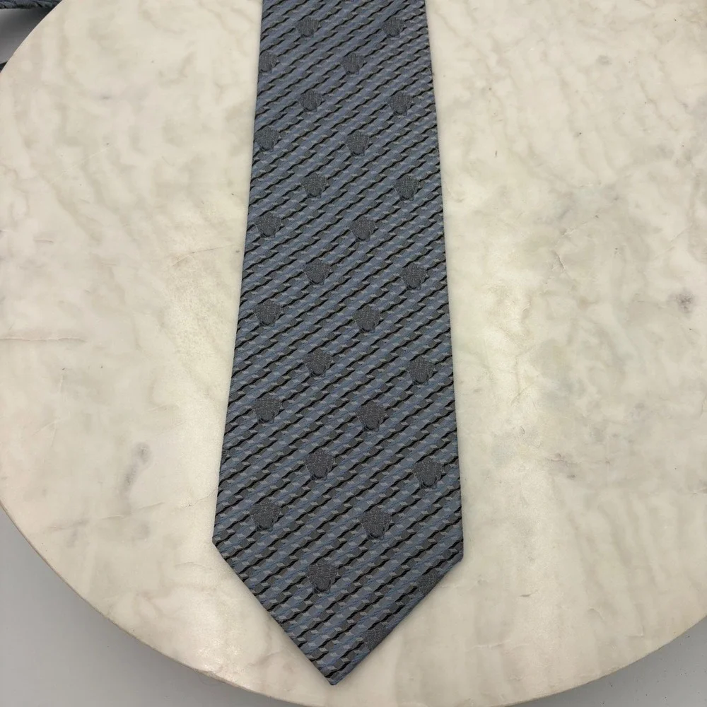 Vtg‎ Gianni Versace Silk Tie Mens Grey Blue Medusa Head Geometric Italy 3.75x56
